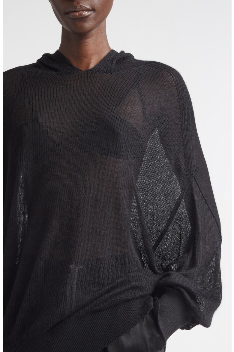 Hun Oversize Rib Cashmere Hoodie, Alternate, color, BLACK