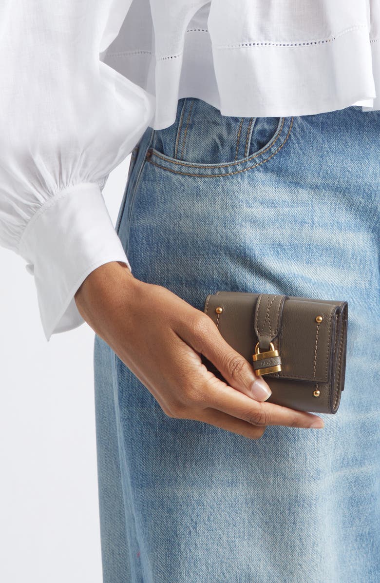 Chloé Mini Paddington Grained Leather Trifold Wallet, Alternate, color, Flannel Grey
