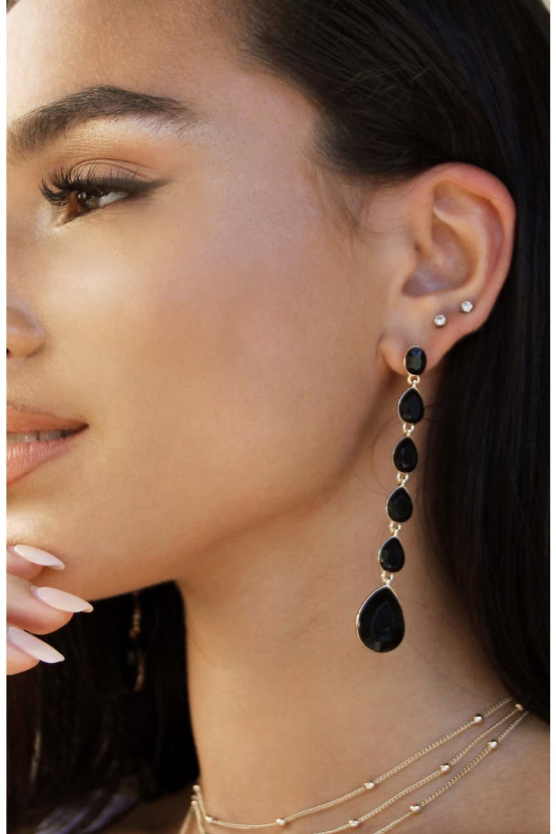 Teardrop Crystal Linear Earrings, Alternate, color, BLACK