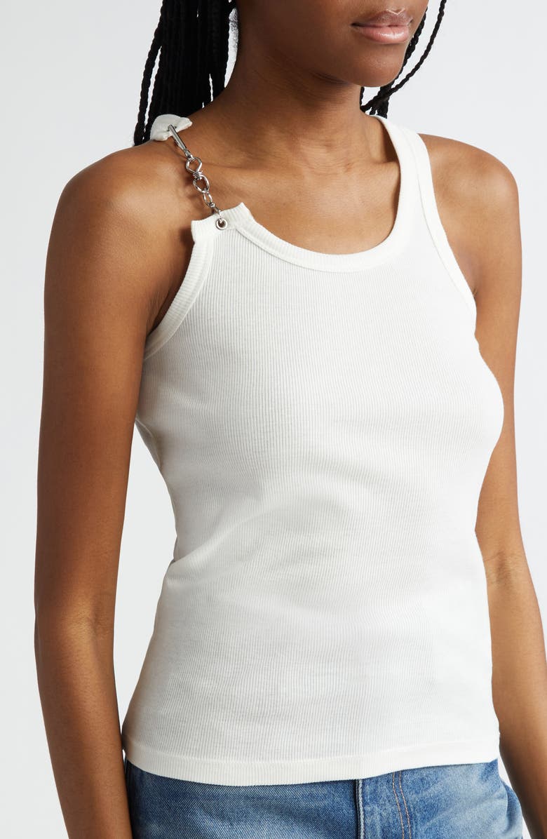 Acne Studios Emetal Rib Hardware Strap Cotton Tank, Alternate, color, 