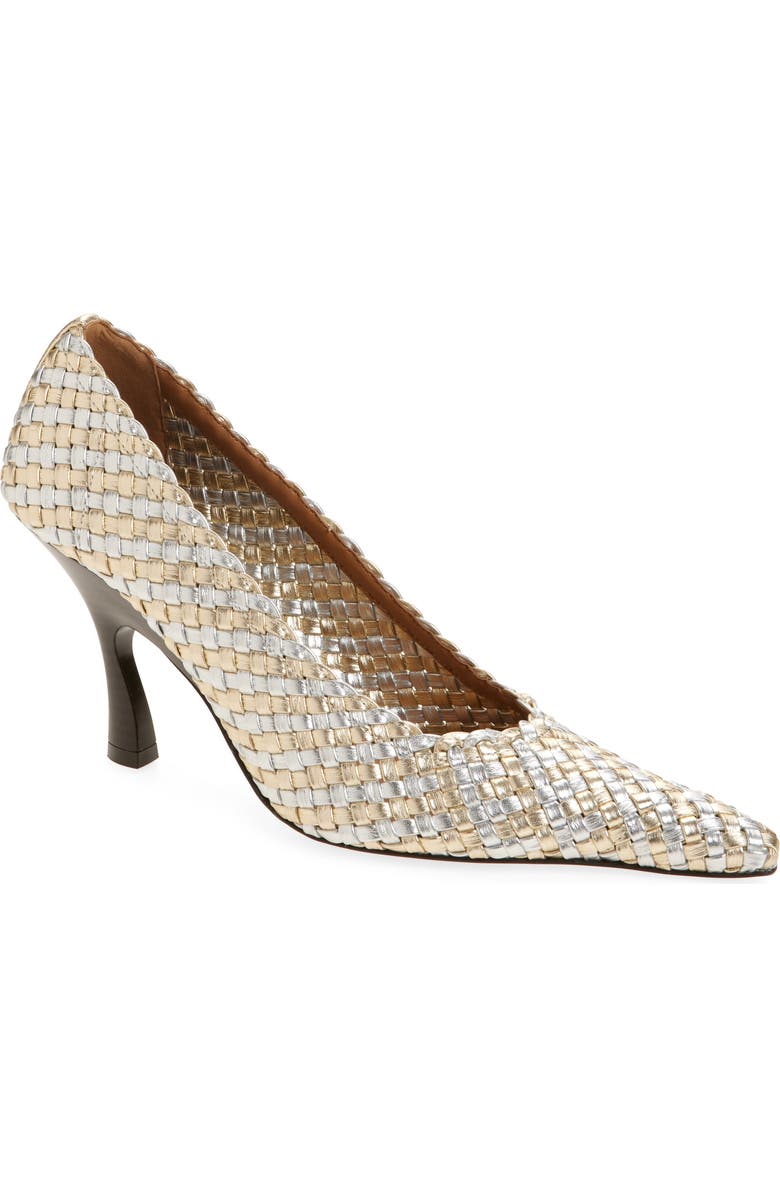 Stella McCartney Elsa Woven Pointed Toe Pump, Main, color, Silver/ Gold