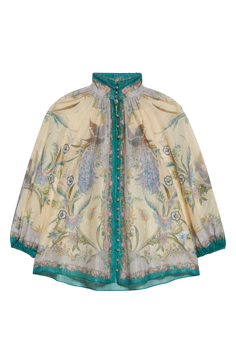 Zimmermann Indra Metallic Stripe Cotton & Silk Billow Top, Alternate, color, Cream Scarf Floral