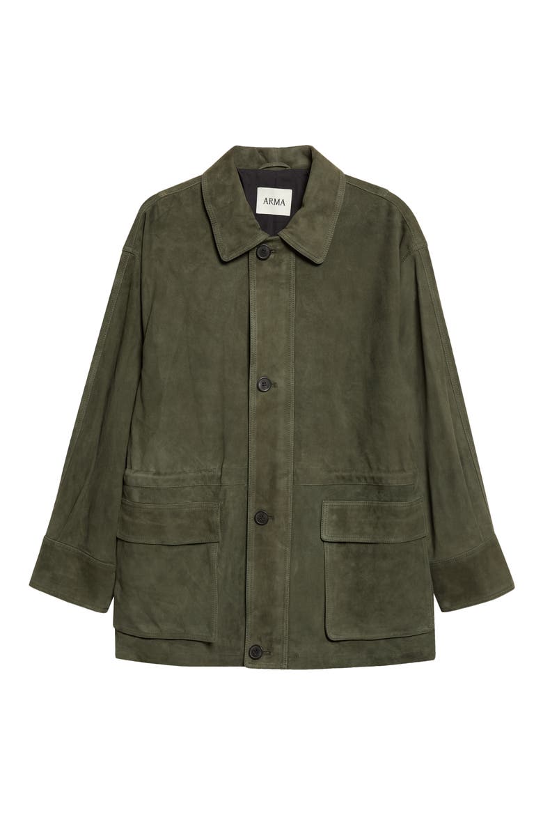 Maeve Lambskin Suede Field Jacket, Main, color, DARK GREEN