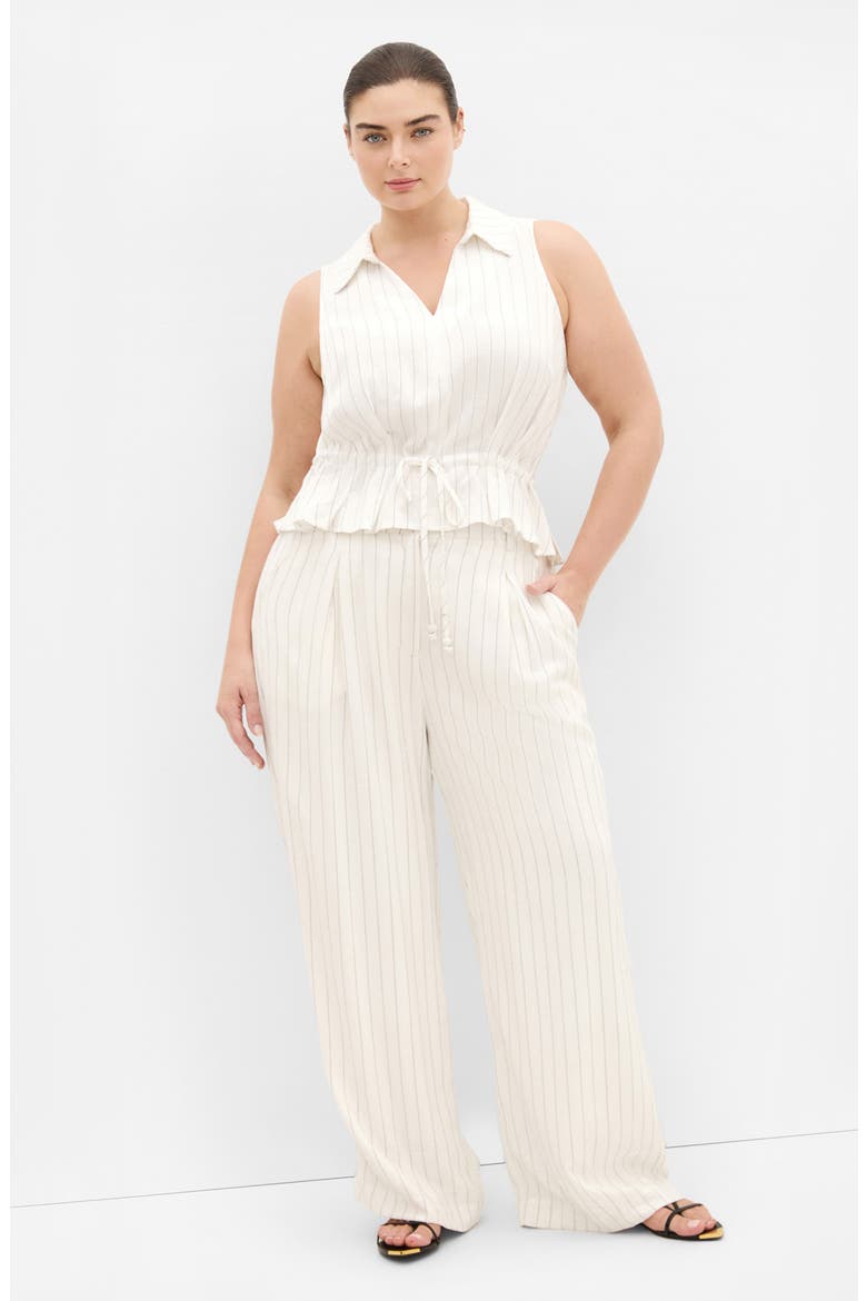 Stripe Sleeveless Peplum Top, Alternate, color, IVORY/ BLACK