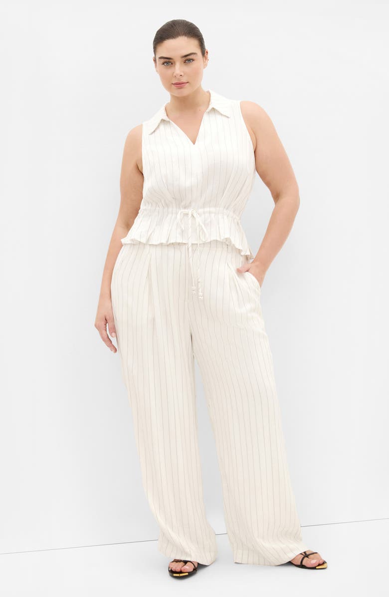 City Chic Stripe Sleeveless Peplum Top, Alternate, color, Ivory/ Black