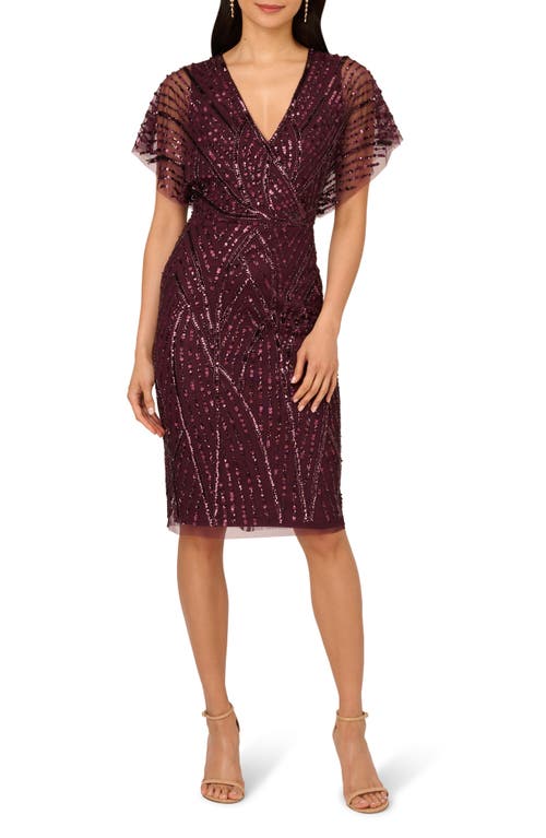 Adrianna Papell Sequin Dolman Sleeve Cocktail Dress in Deep Amethyst 