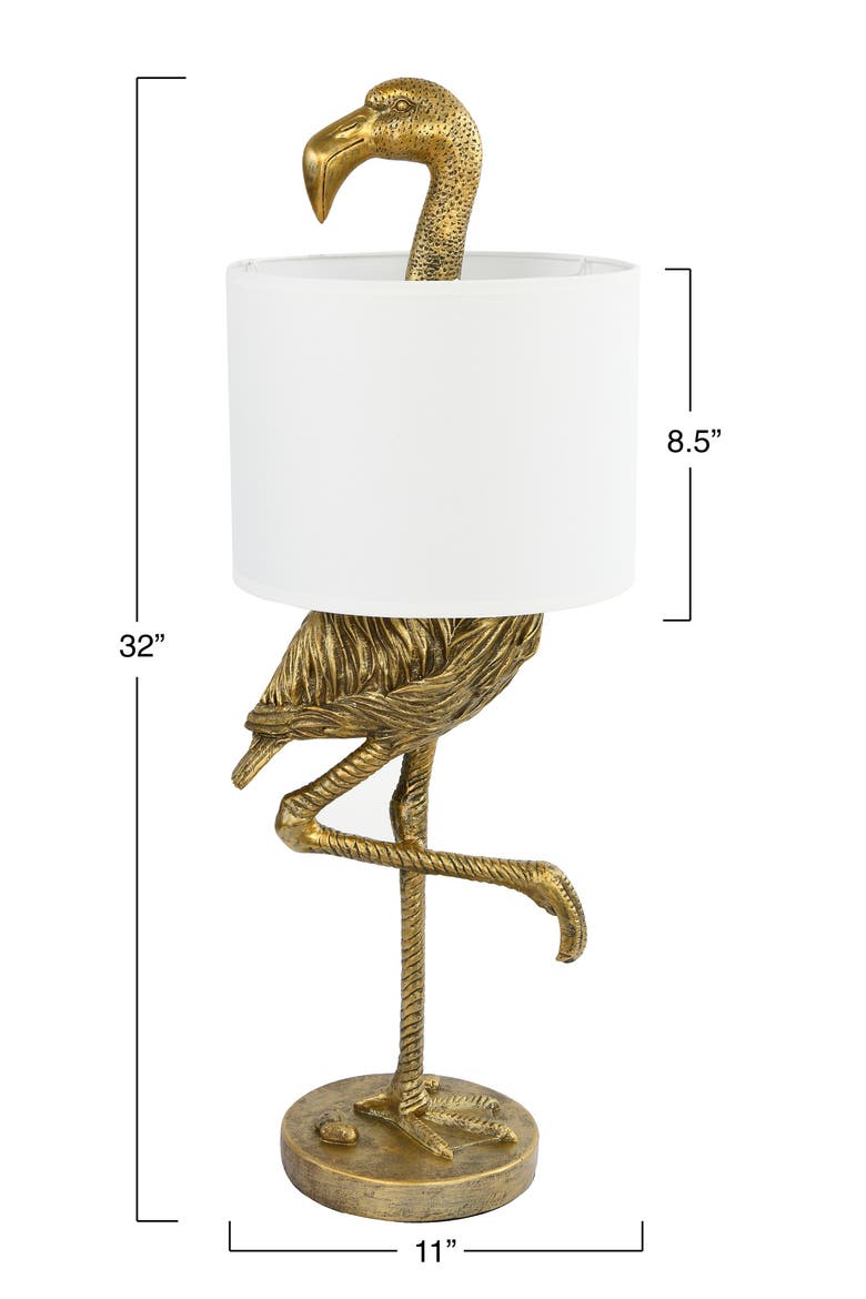 Resin Flamingo Table Lamp with Linen Shade, Gold Finish, Alternate, color, Gold