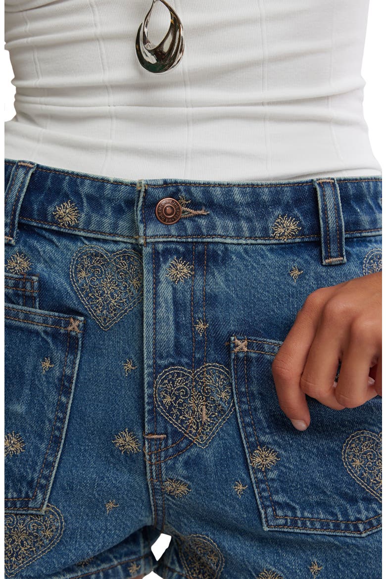 Bettie Embroidered Denim Shorts, Alternate, color, BE MINE