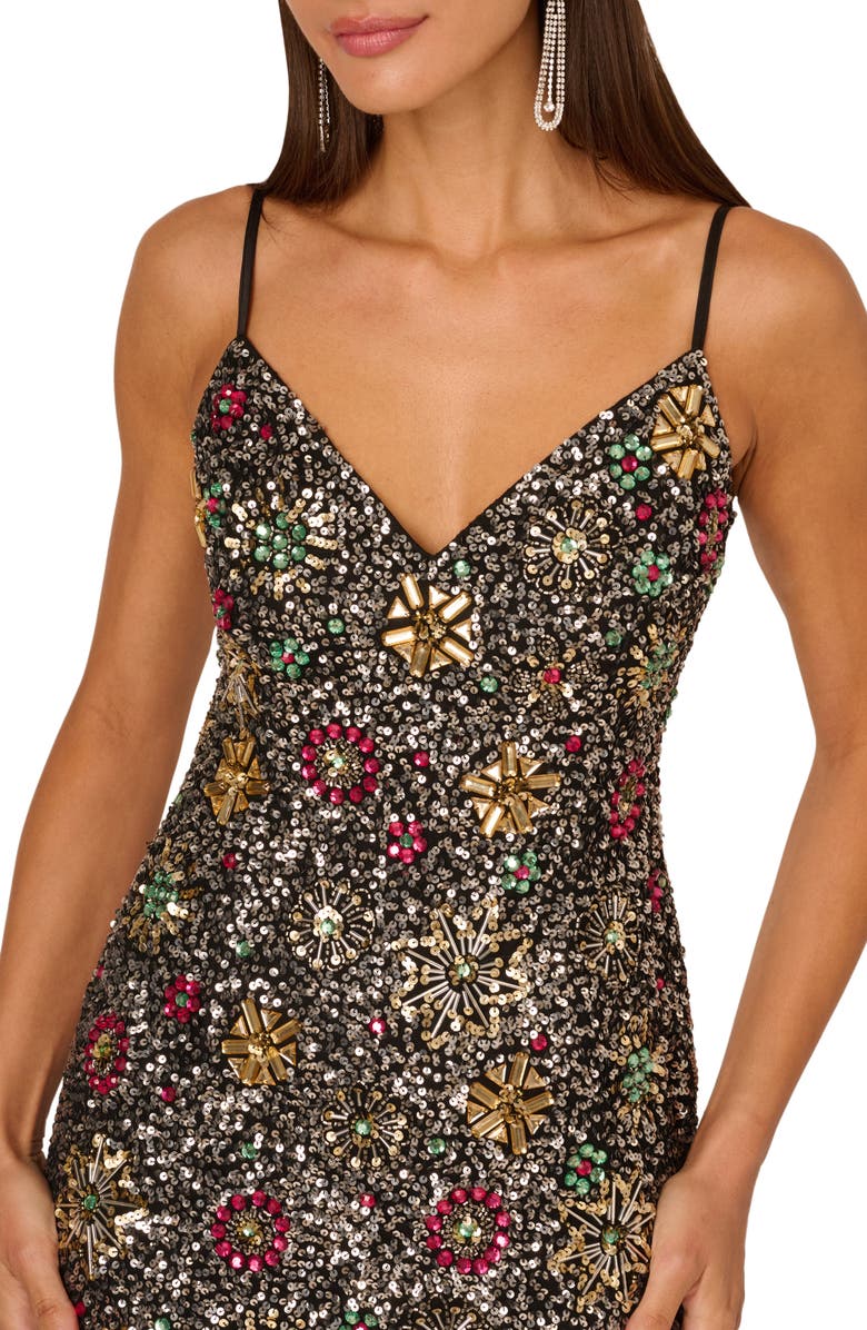 Adrianna Papell Embellished Cocktail Minidress, Alternate, color, Black Multi