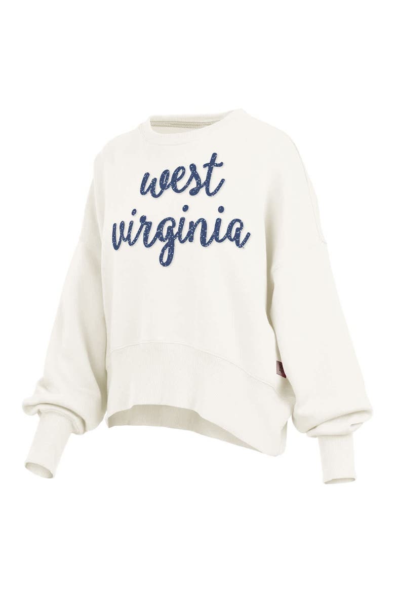 Women's Pressbox Cream West Virginia Mountaineers Oversized Chelsea Waist Length Pullover Sweatshirt, Alternate, color, Cream