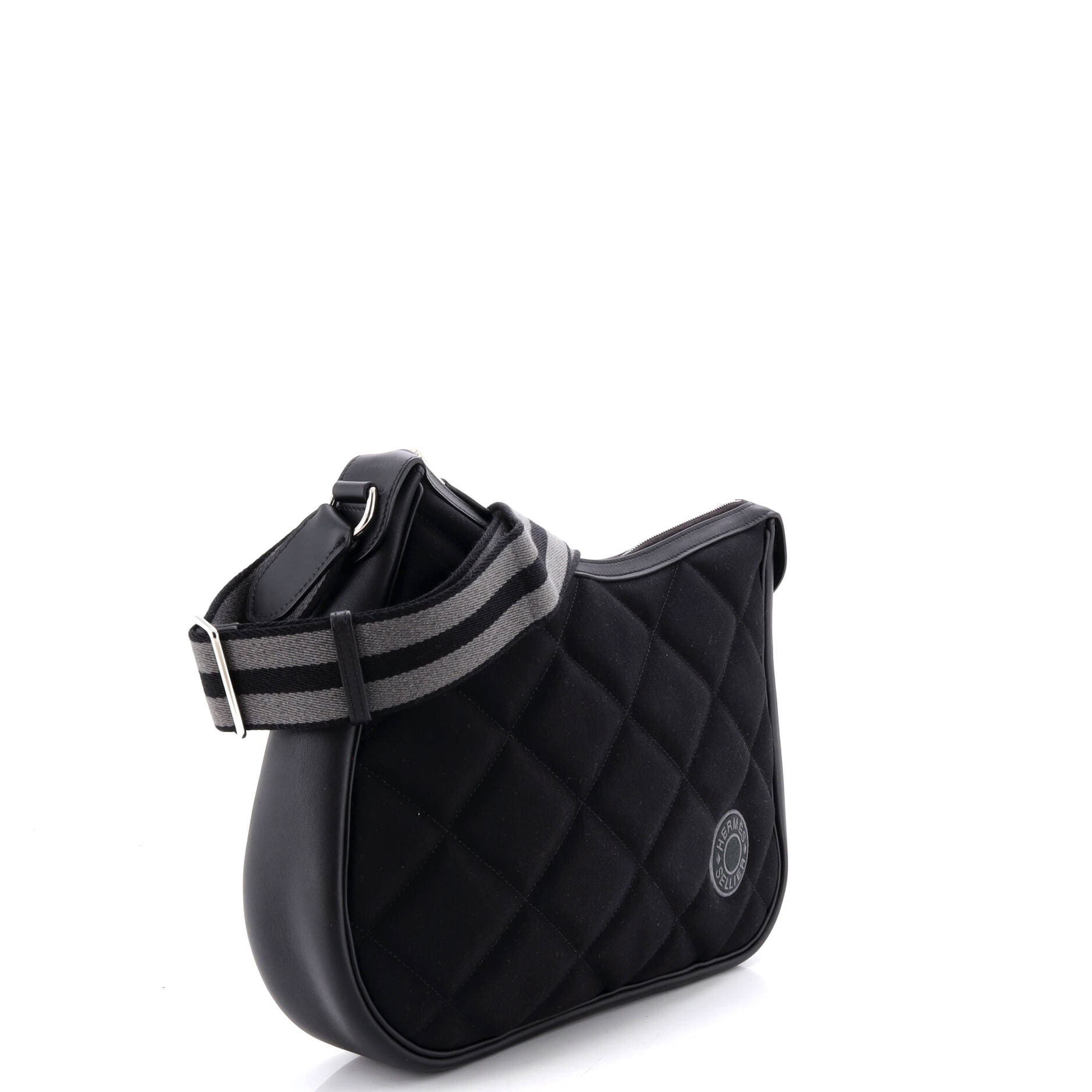 Pre-Owned Hermes Horseback Shoulder Bag Woolycot Canvas and Leather, Alternate, color, Noir