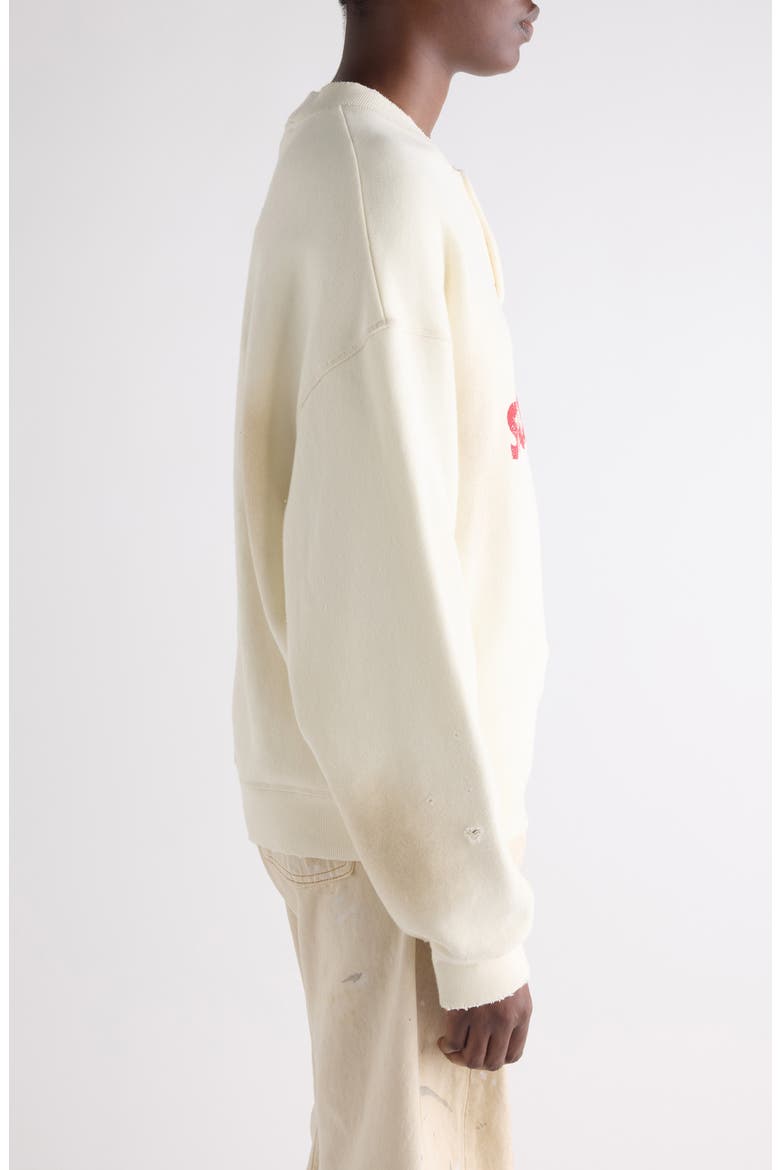 Logo Distressed Cotton Fleece Henley Sweatshirt, Alternate, color, OFF WHITE