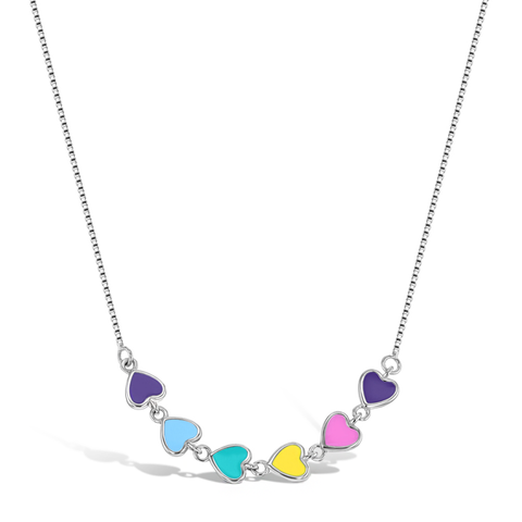 Rainbow Enamel Hearts Necklace