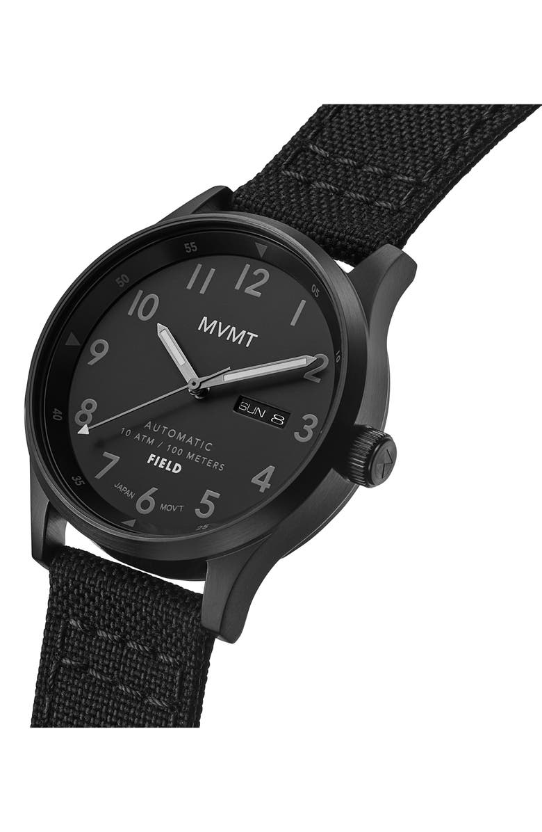 MVMT Field Nylon Strap Automatic Watch, 42.5mm, Alternate, color,