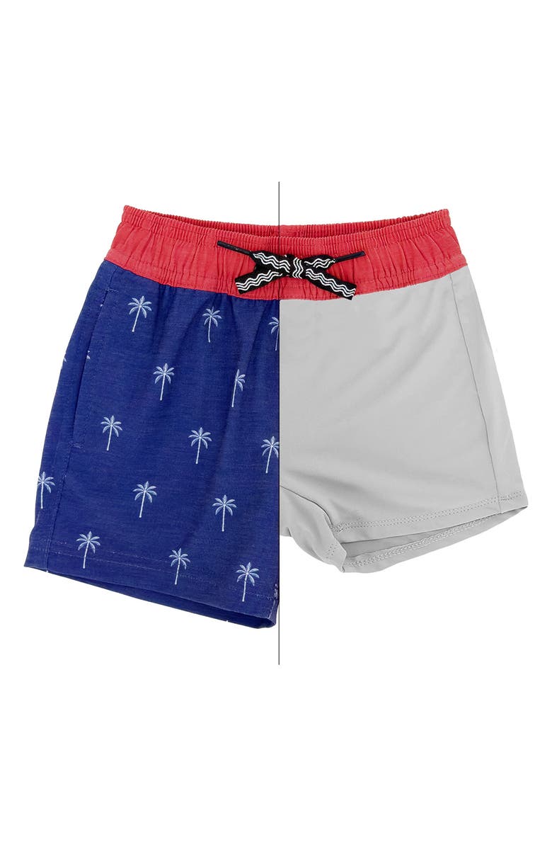 Feather 4 Arrow Palm Stripe Volley Swim Trunks, Alternate, color, 