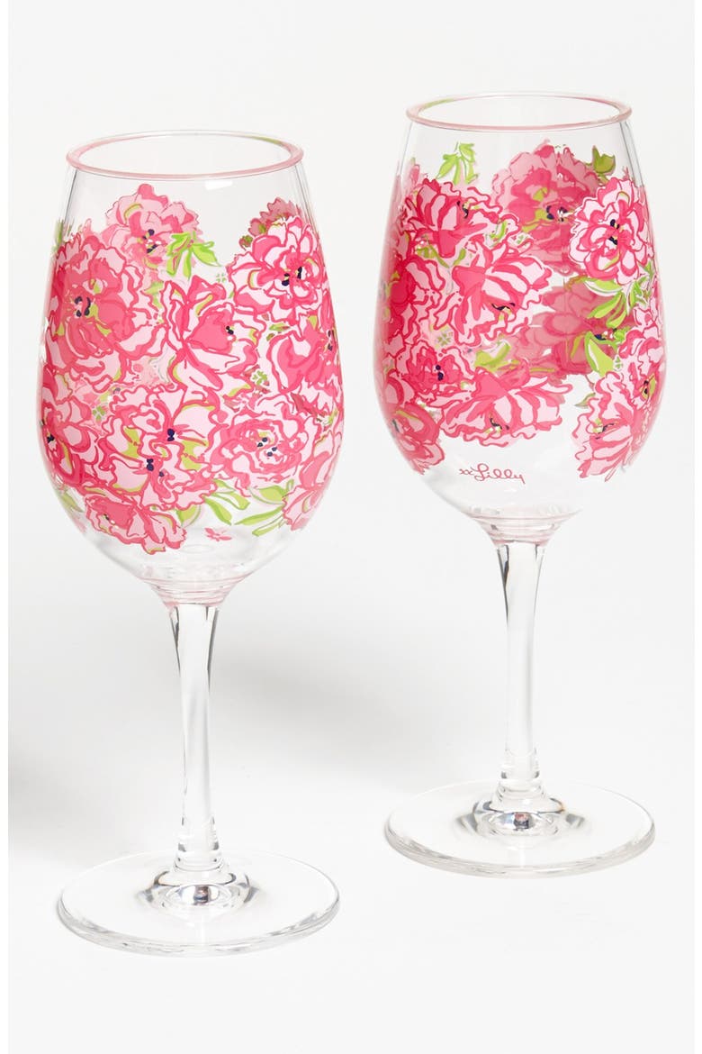 Floral Print Acrylic Wine Glasses, Main, color, GREEN