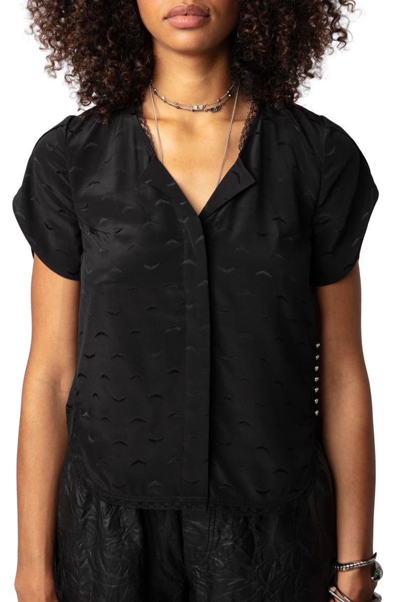 Zadig & Voltaire Tiffiny Wing Jacquard Button-Up Silk Shirt, Main, color,