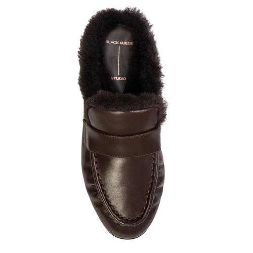 Black Suede Studio Theo Backless Loafer In Brown