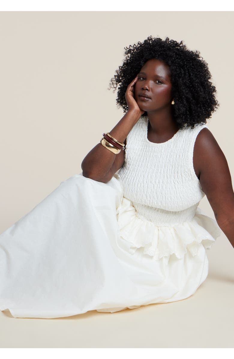 ELOQUII Trim Detail Peplum Midi Dress, Alternate, color, Jet Stream
