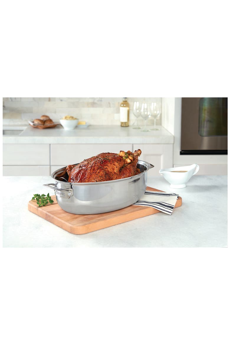 3-Ply 3-in-1 8.5-Quart Oval Roaster with Lid, Alternate, color, STAINLESS STEEL