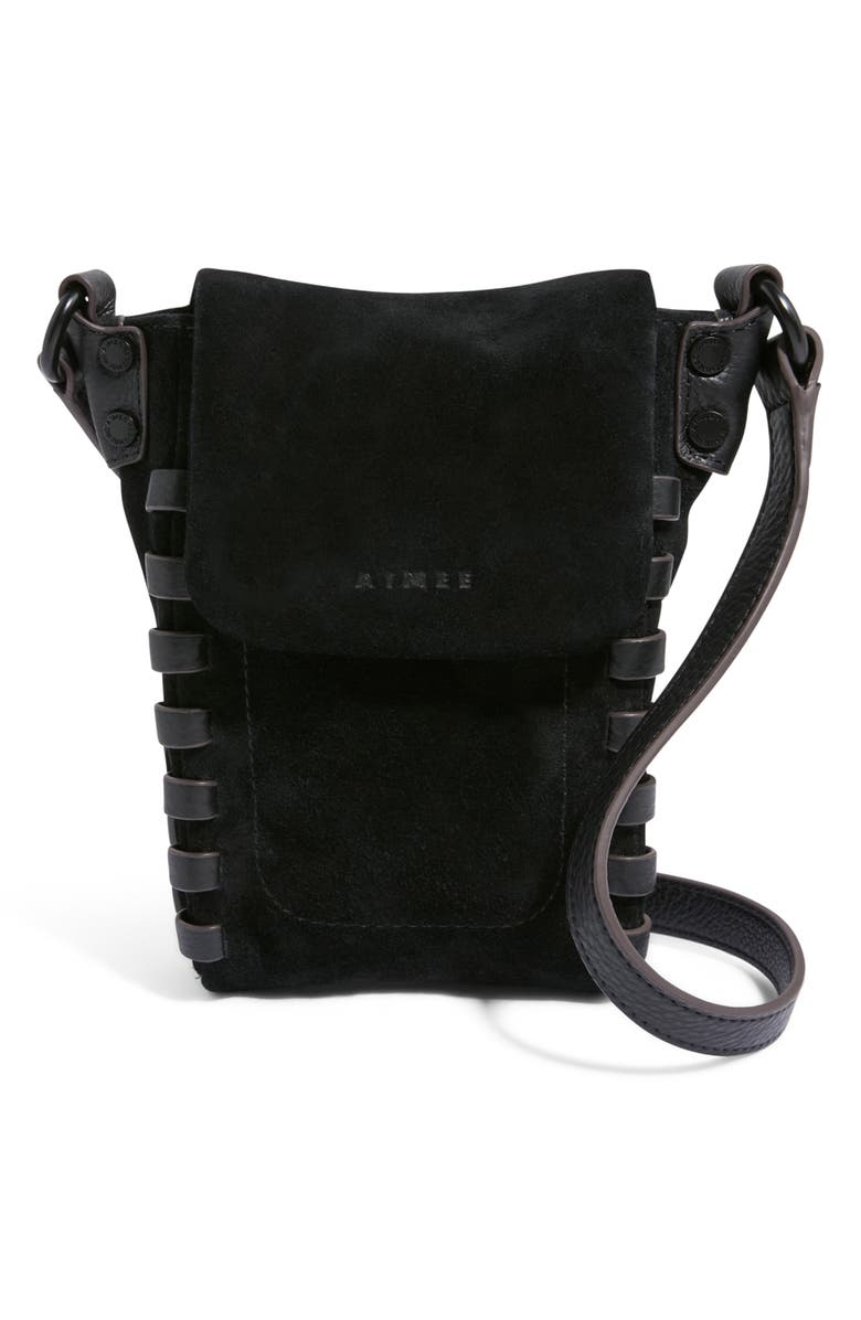AIMEE Zen Suede Phone Crossbody Bag, Main, color, Black Suede