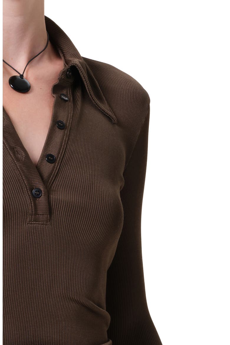 Shaea Long Sleeve Rib Polo, Alternate, color, COCOA MEDIUM BROWN