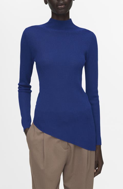 Asymmetric Hem Mock Neck Sweater