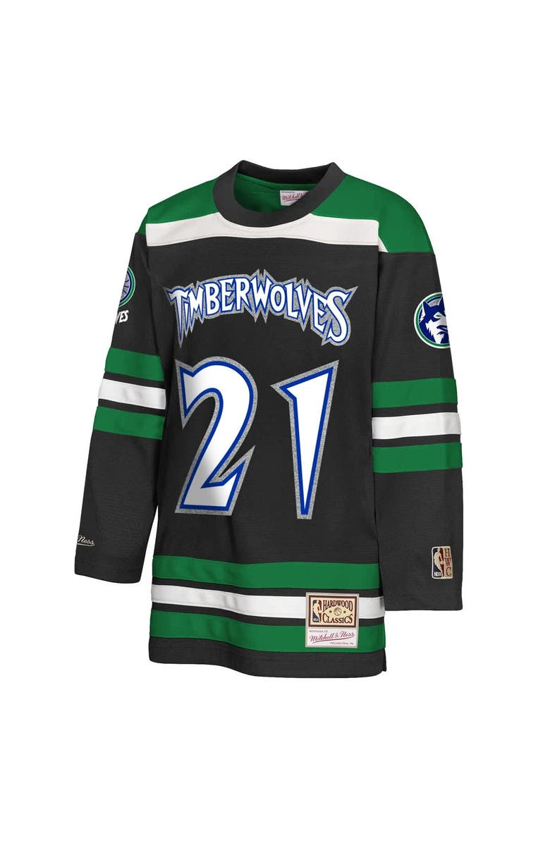 Mitchell & Ness Youth Mitchell & Ness Kevin Garnett Black Minnesota Timberwolves Maxxed Out 2.0 Fashion Hockey Jersey, Alternate, color, Black