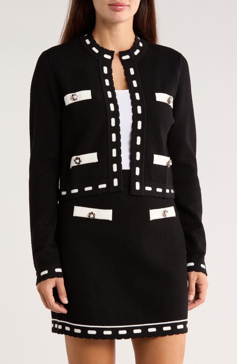 Ellen Tracy Seed Stitch Trim Crop Cardigan, Main, color, Black