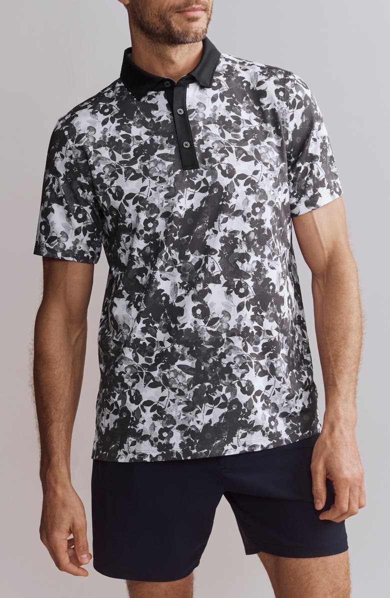 Rhone Floral Performance Golf Polo, Main, color, Sleet Gray Floral Camo