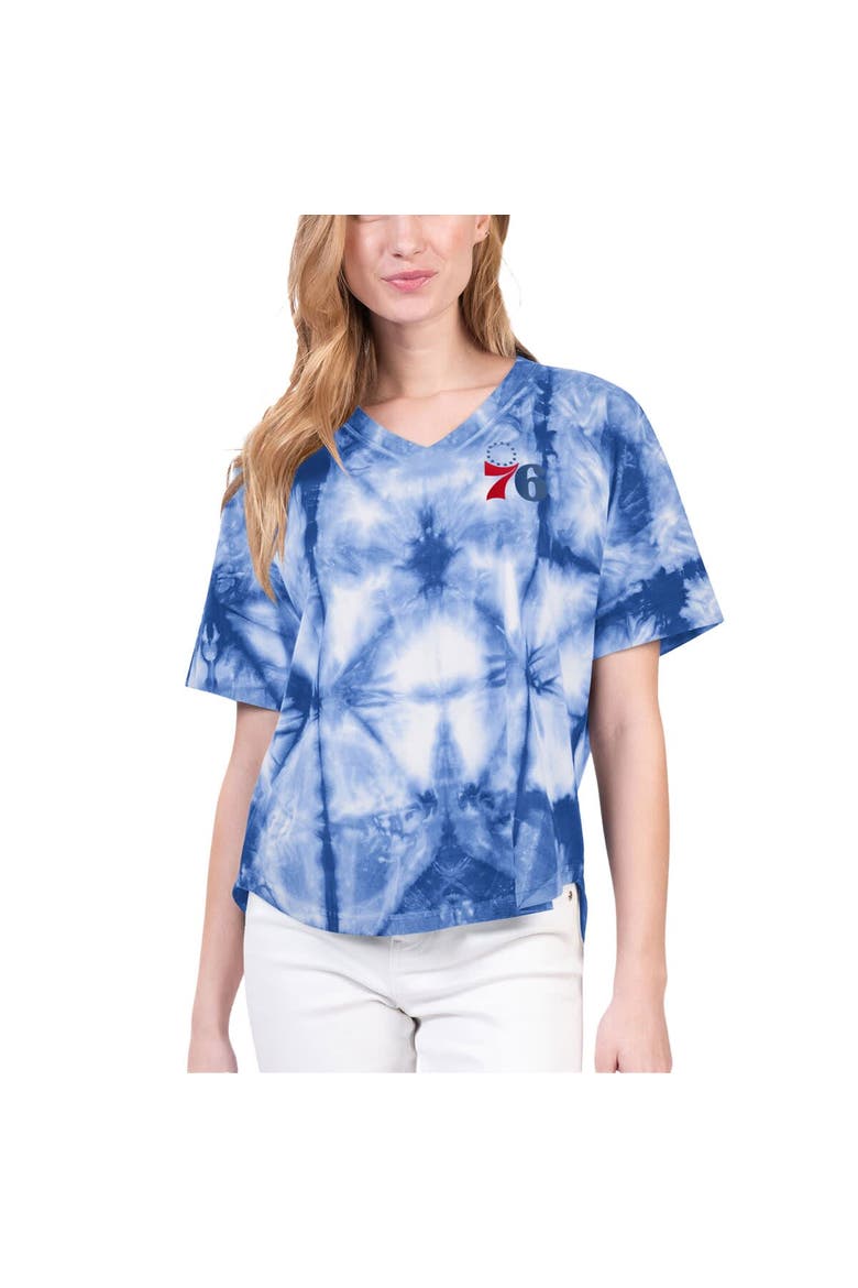 Women's G-III 4Her by Carl Banks Royal Philadelphia 76ers Tournament Raglan Oversized Tie-Dye V-Neck T-Shirt, Alternate, color, Royal