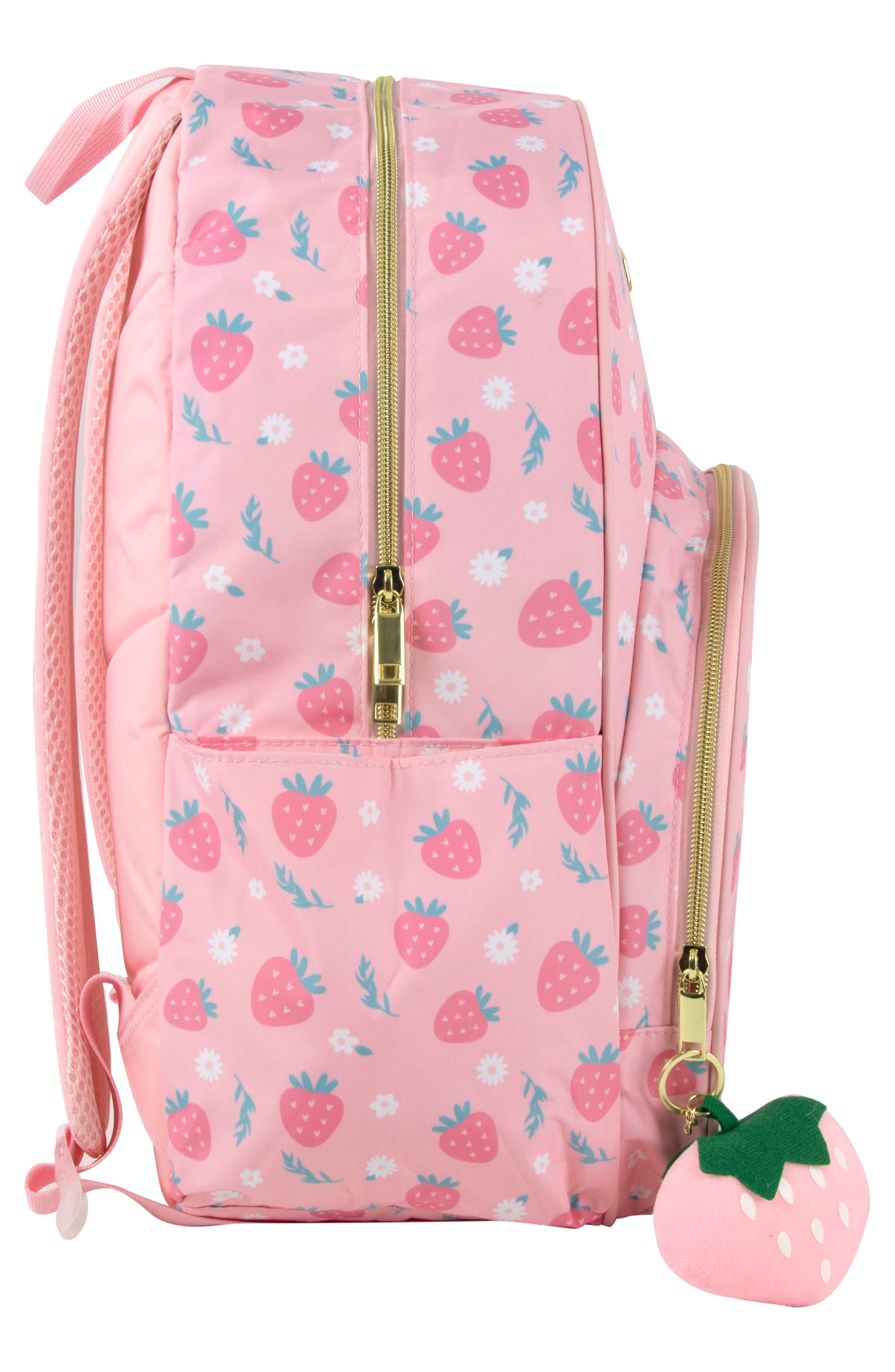 Jessica Simpson Strawberry Print Nylon Backpack, Alternate, color, Pink