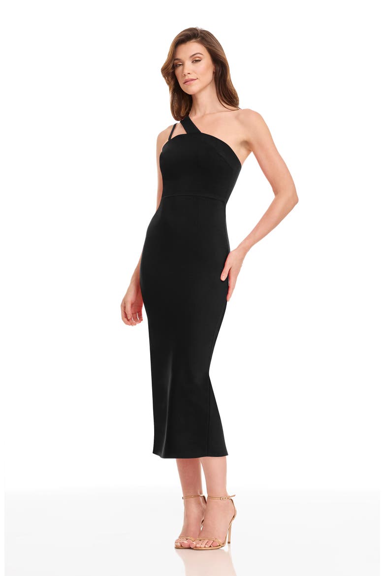 April Asymmetric Midi Dress, Alternate, color, BLACK