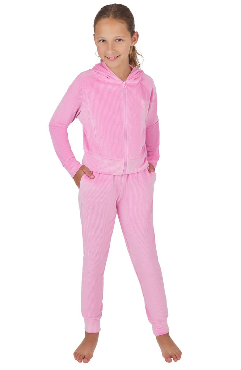 90 DEGREE BY REFLEX Kids' Rib Velour Castle Zip Hoodie & Joggers Set, Main, color, Moonlite Mauve