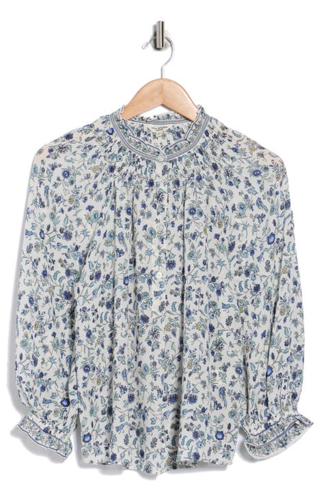 Ruffle Collar Puff Shoulder Top