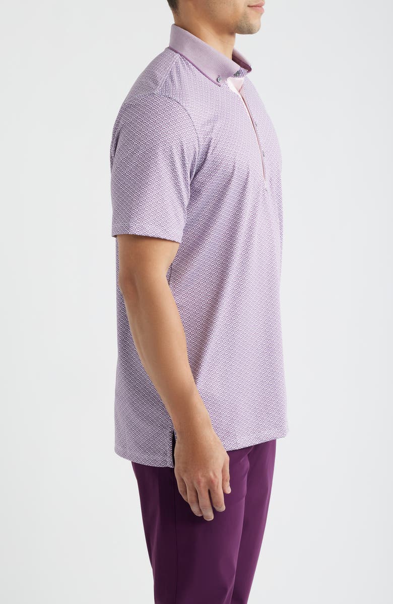 Greyson Guardian Geo Print Performance Button-Down Golf Polo, Alternate, color, Fig