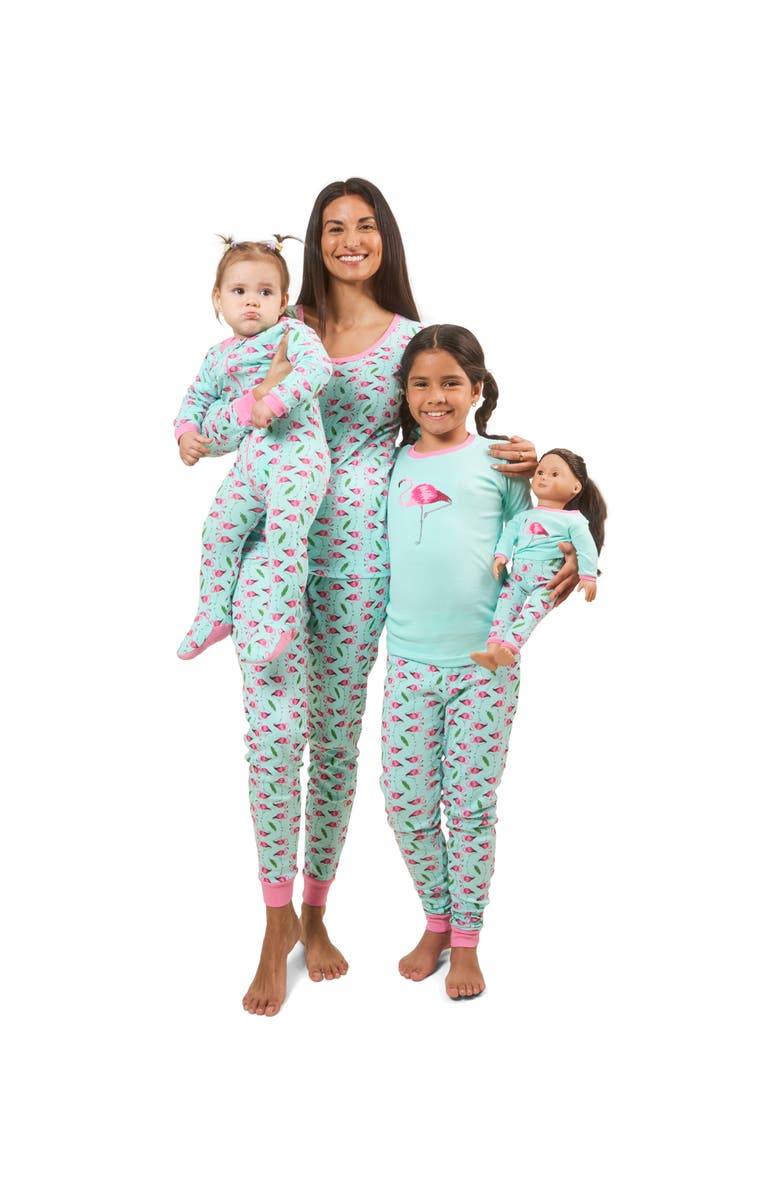 Leveret Footed Printed Cotton Matching Family Pajamas, Animal Kingdom Prints, Alternate, color, Flamingo