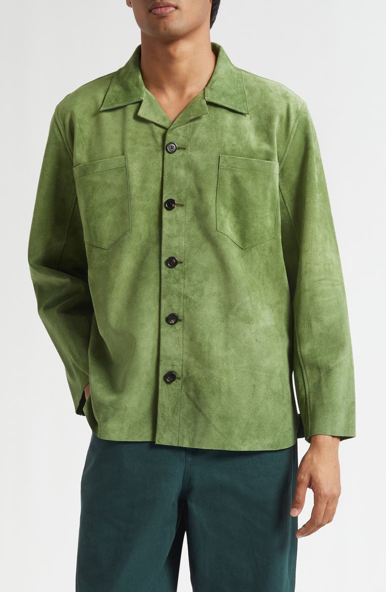 Bode Suede Overshirt, Main, color, Green