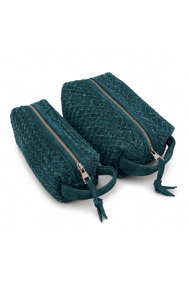 Suede Woven Leather Makeup Bag, Main, color, Large