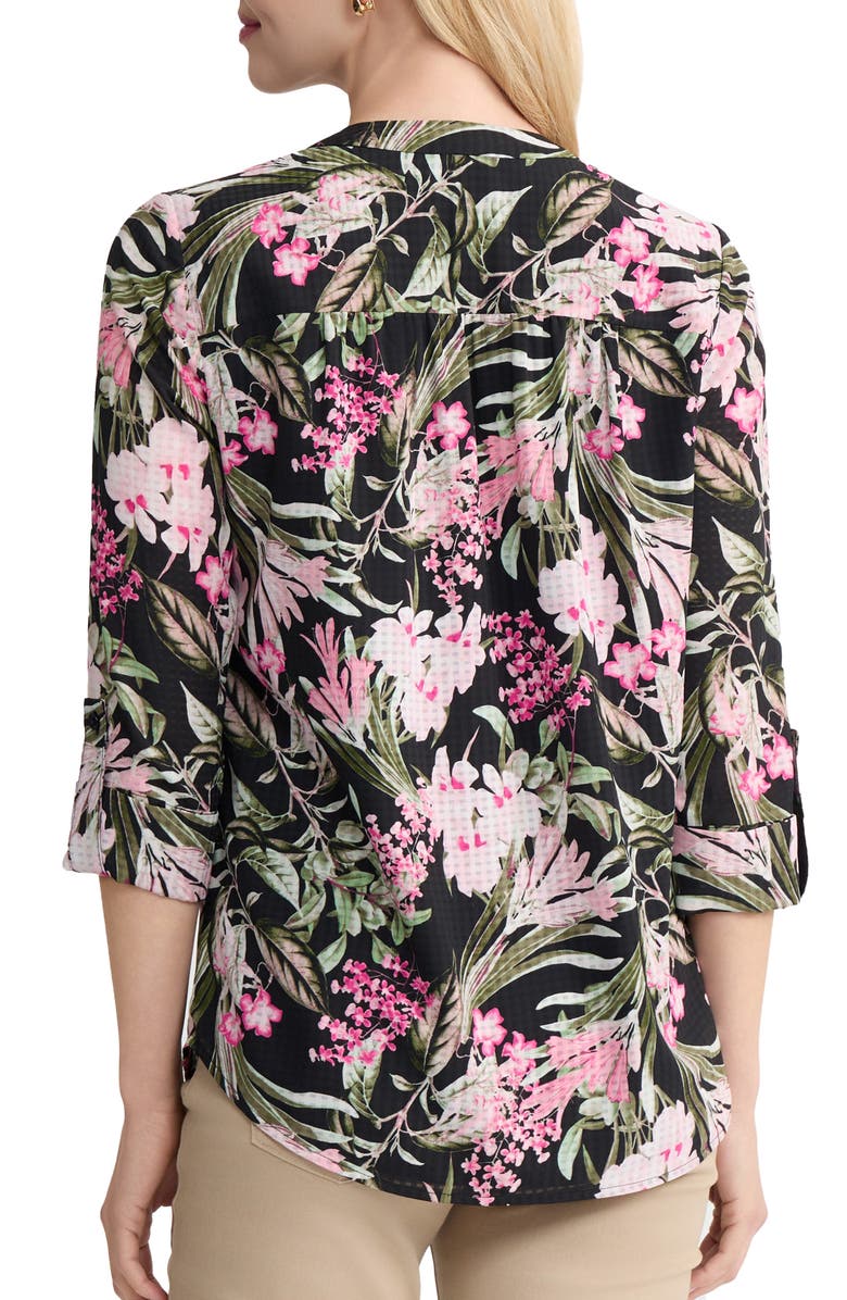 Jones New York Floral Roll Sleeve Tunic, Alternate, color, Jones Black Multi