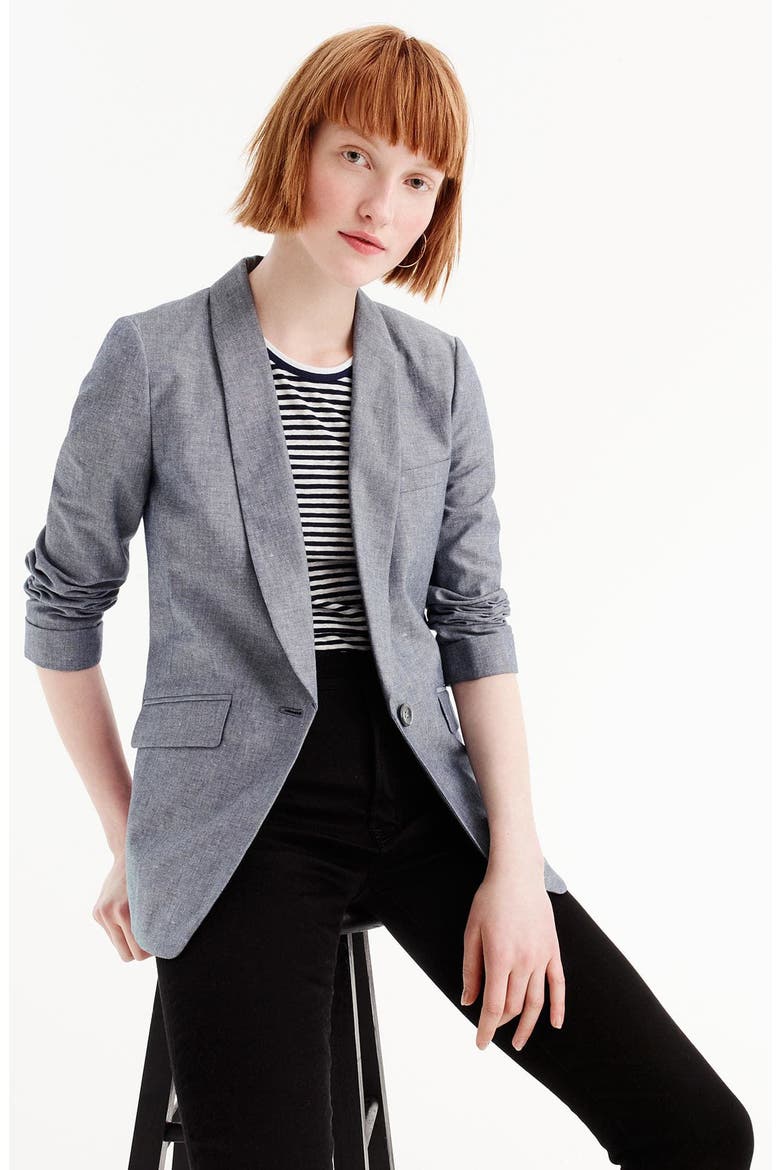 Unstructured Shawl Collar Cotton Linen Blazer, Alternate, color, DEEP WATER