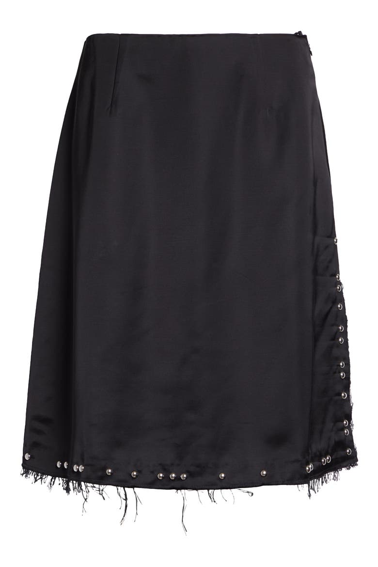 Iris Studded Frayed Satin Skirt, Alternate, color, BLACK