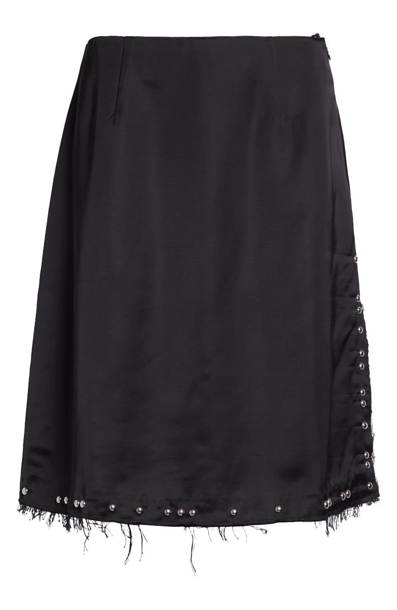 Wales Bonner Iris Studded Frayed Satin Skirt, Alternate, color, Black