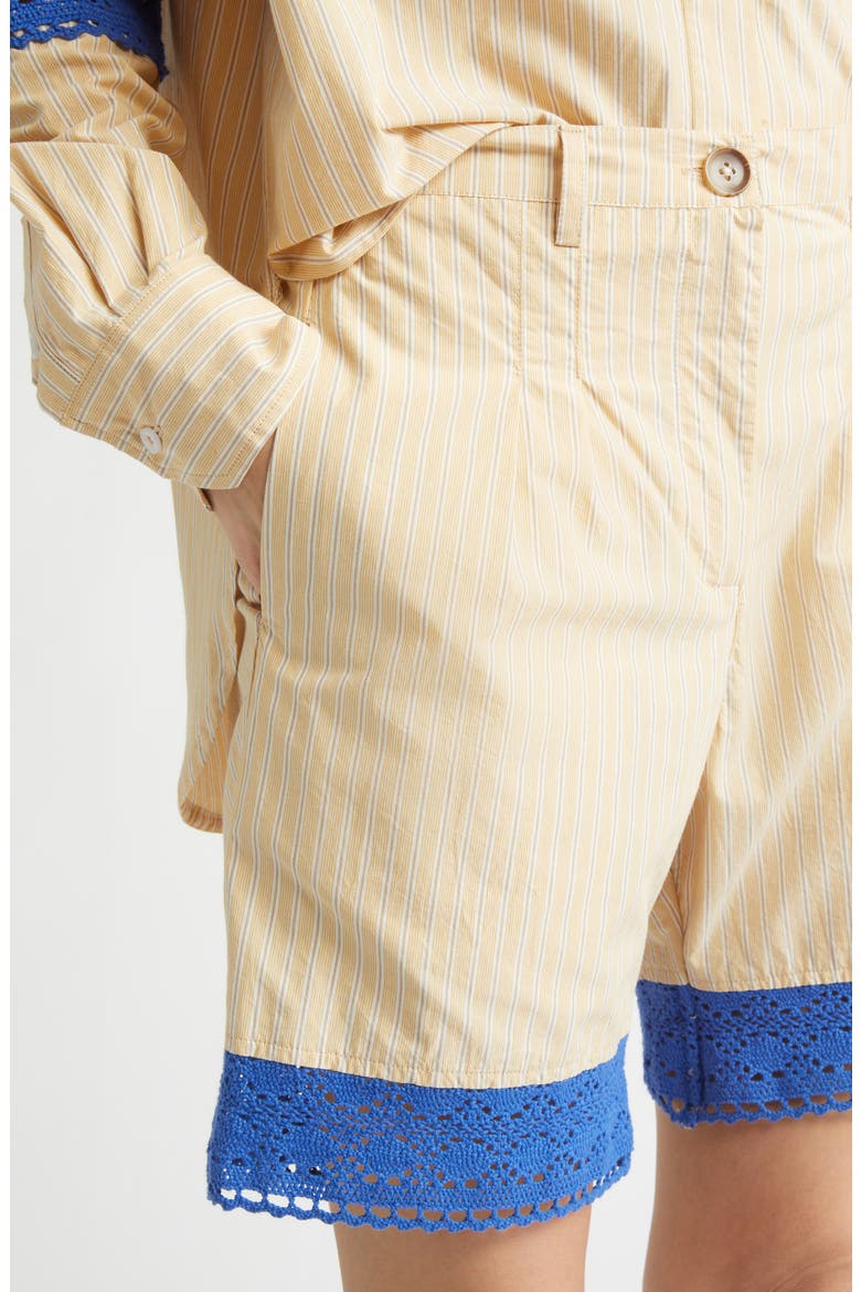 Stripe Organic Cotton Shorts with Crochet Panels, Alternate, color, BEIGE