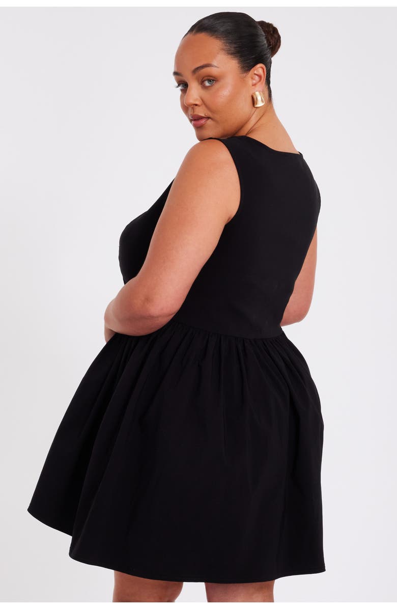 QUIZ Plus Size Square Neck Drop Waist Mini Dress, Alternate, color, Black