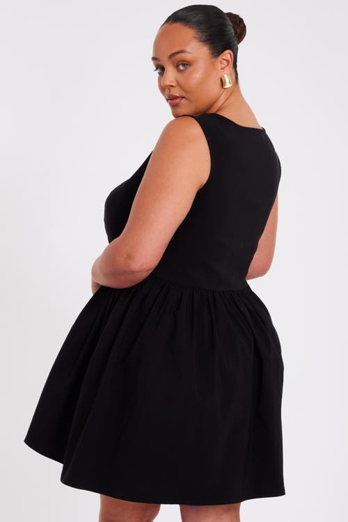Quiz Plus Size Square Neck Drop Waist Mini Dress In Black