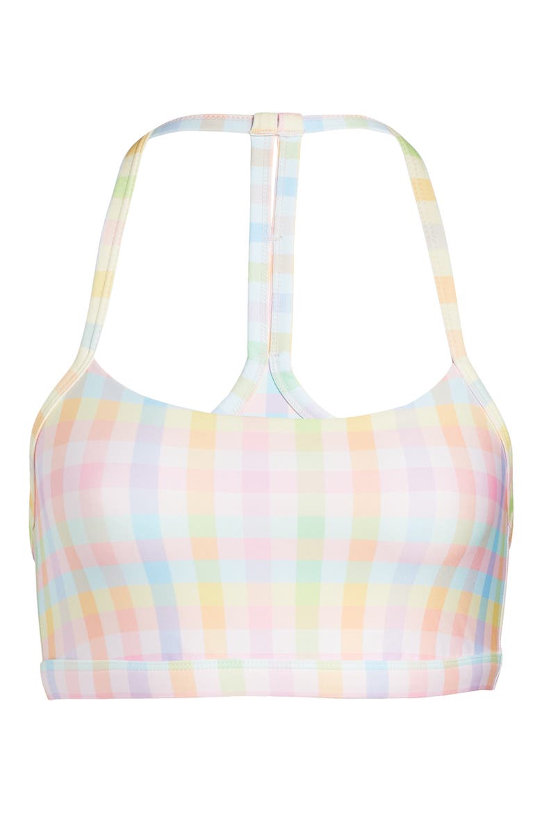 Check Racerback Sports Bra, Alternate, color, PASTEL GINGHAM