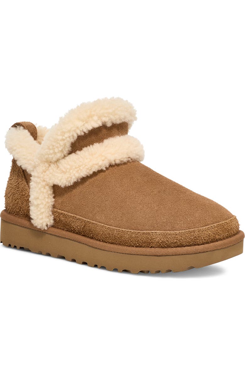UGG<sup>®</sup> Classic Ultra Mini Spillseam Genuine Shearling Bootie, Main, color, Chestnut