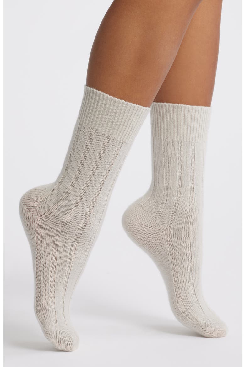 Rib Cashmere Blend Crew Socks, Main, color, IVORY SAND