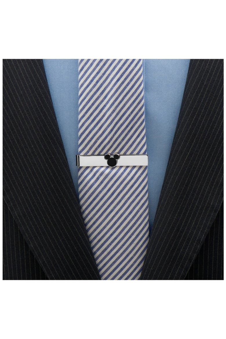 Mickey Mouse Silhouette Tie Bar, Alternate, color, SILVER/ BLACK